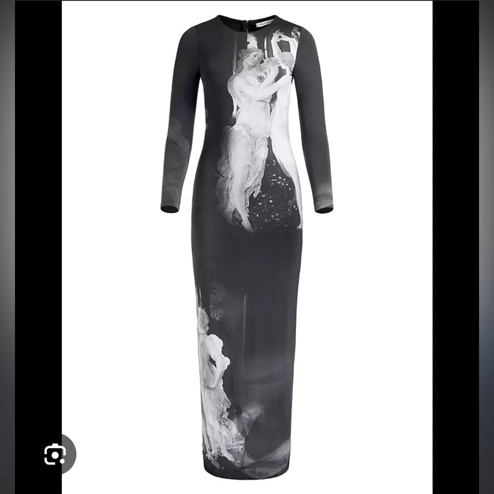 Alice and Olivia-NWT Delora Black White Renaissance Fresco Longsleeve Maxi Dress - Picture 3 of 6